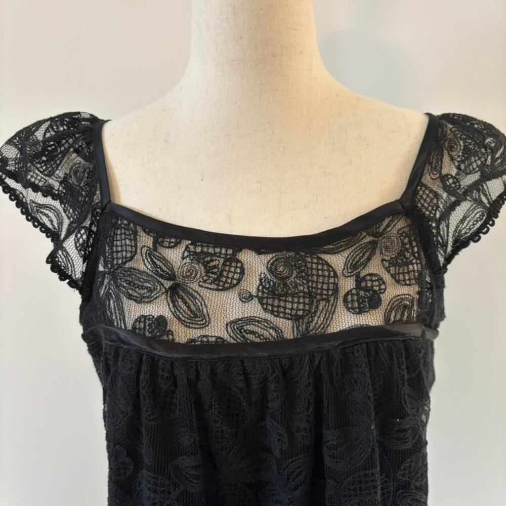 Matty M Black Lace Dress Cap Sleeve Floral Large - Picture 7 of 14